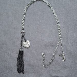 Chico's Women's Long Silver Heart And Tassel Pendant Necklace